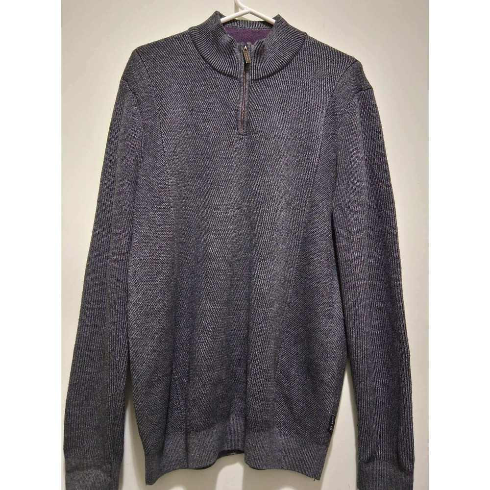 Ted Baker London Mens 5 XL Quarter Zip‎ Sweater Charcoal Heather Knit Wool Blend